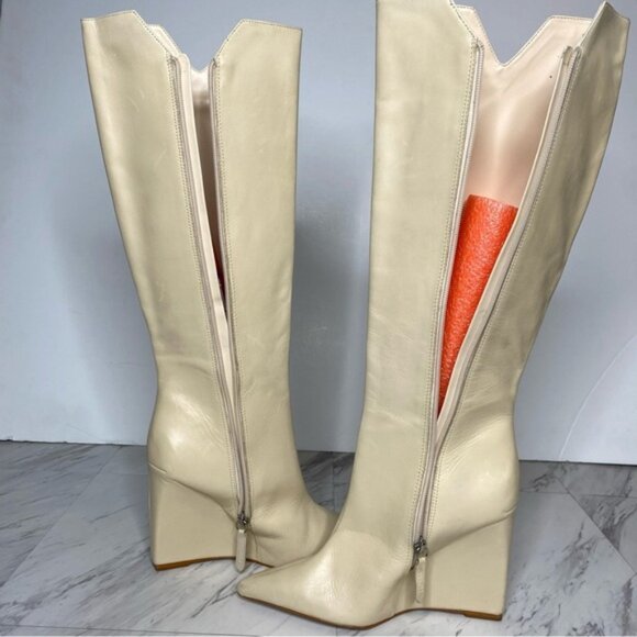 Schutz Asya Up Eggshell Leather Pointy Toe Wedge Tall Boot 8B - Picture 7 of 15